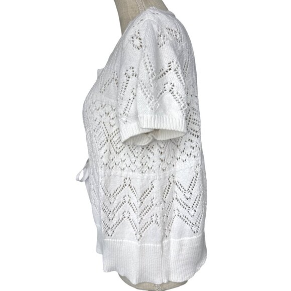 Van Heusen Womens Lace Knit Cardigan Sweater White Short Sleeve XL - Picture 2 of 7